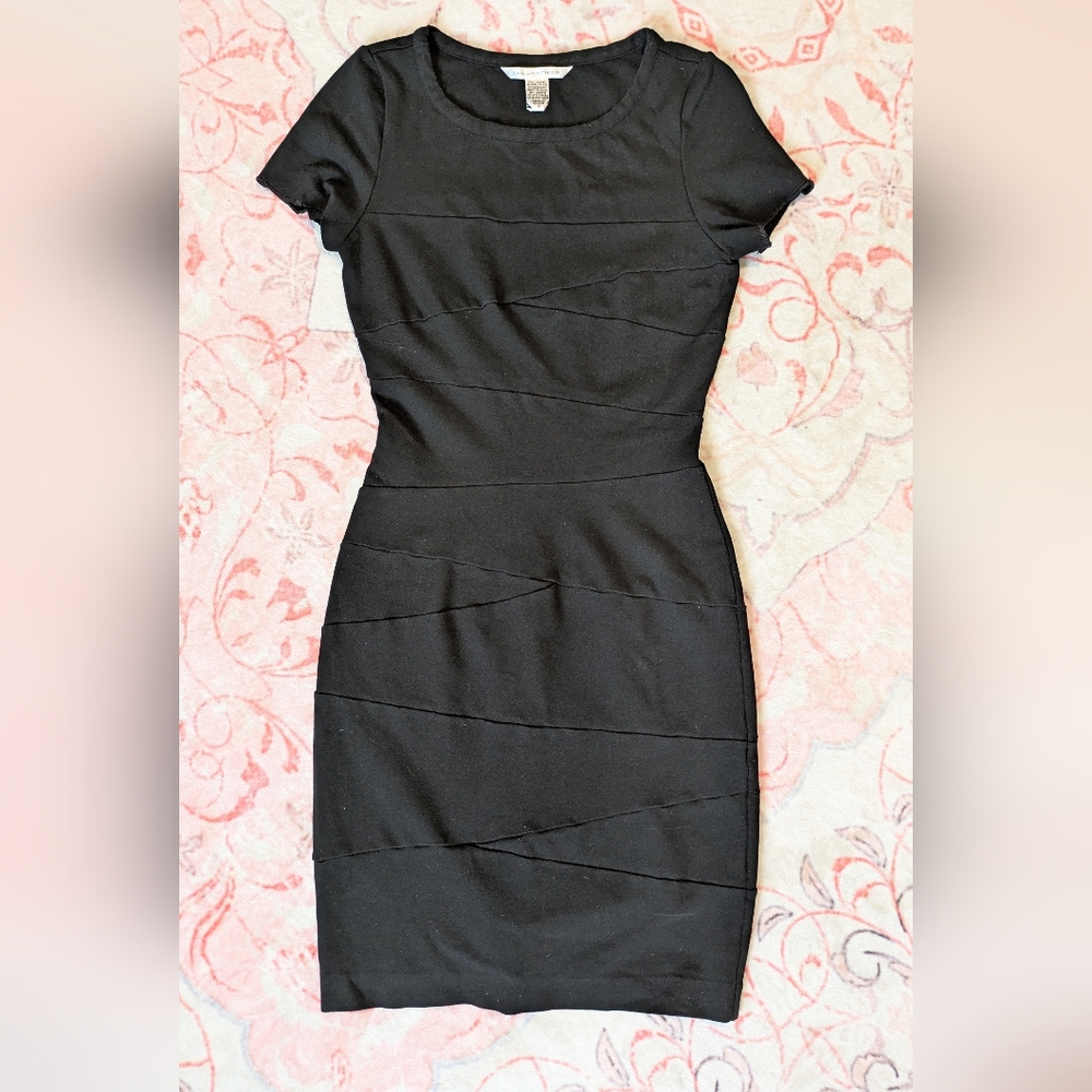 Diane Von Furstenberg Black Midi Cocktail Dress Size 10 Shortsleeve Bodycon - Picture 7 of 10